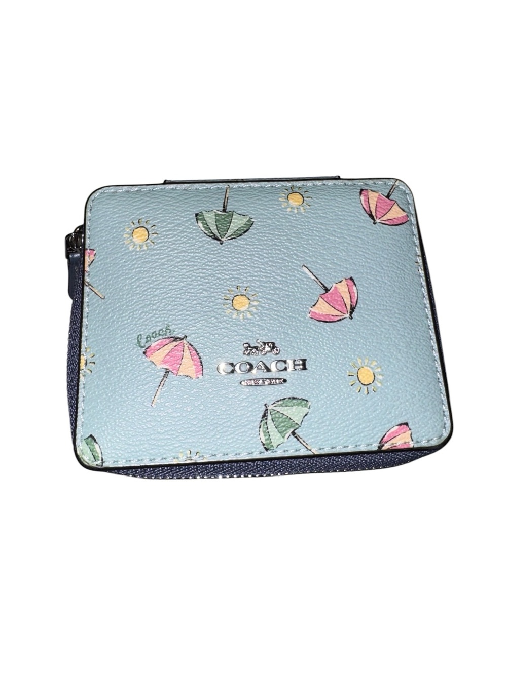 Coach Light Blue Umbrella Print Zip-Around Travel Jewelry box